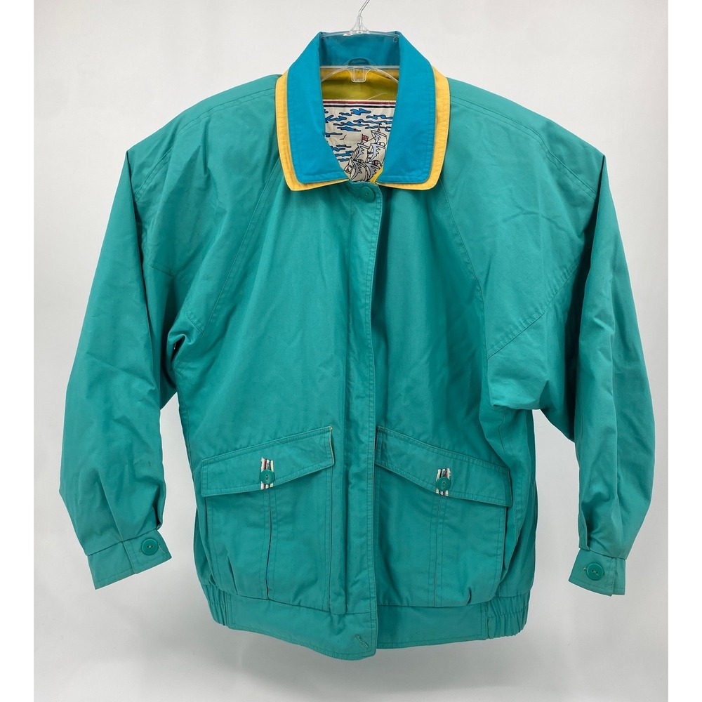 Thames of London Vintage 80s Teal Green Color Block Windbreaker Jacket‎ Lg
